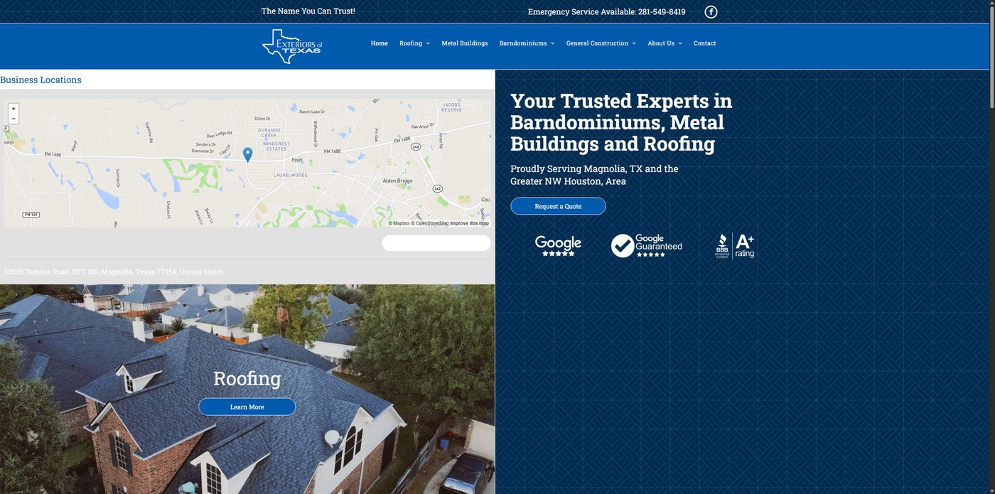 Before — Exteriors of Texas' current website