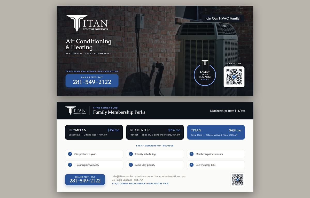 Concept — Titan Comfort Solutions rack card design